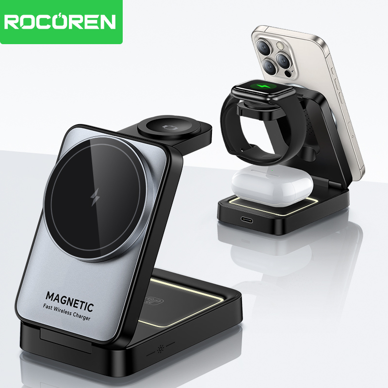 Wireless Charger 3 In 1 - Rocoren-soporte de carga inalámbrico plegable 3