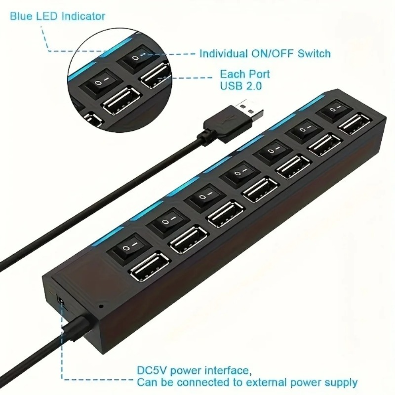 Hub USB 2,0, adaptador de corr - Usb Hub 7 Port reseña y precio