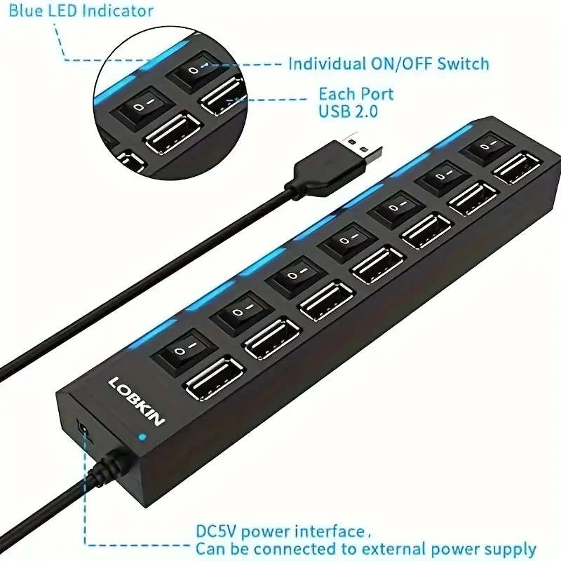 Adaptador expansor USB HUB 2,0 - Usb Hub 7 Port reseña y precio