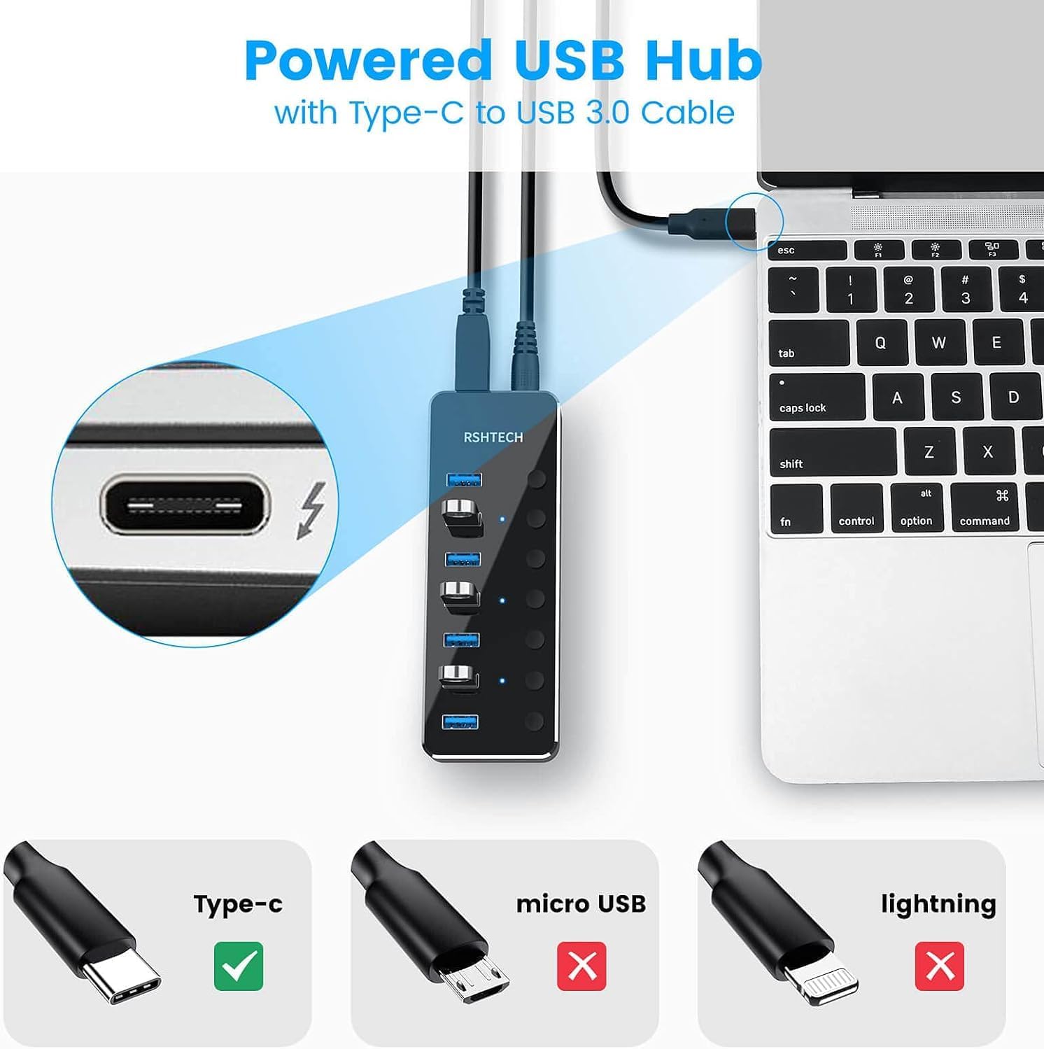 RSHTECH-Hub USB 3,0, 5Gbps, su - Usb Hub 7 Port reseña y precio