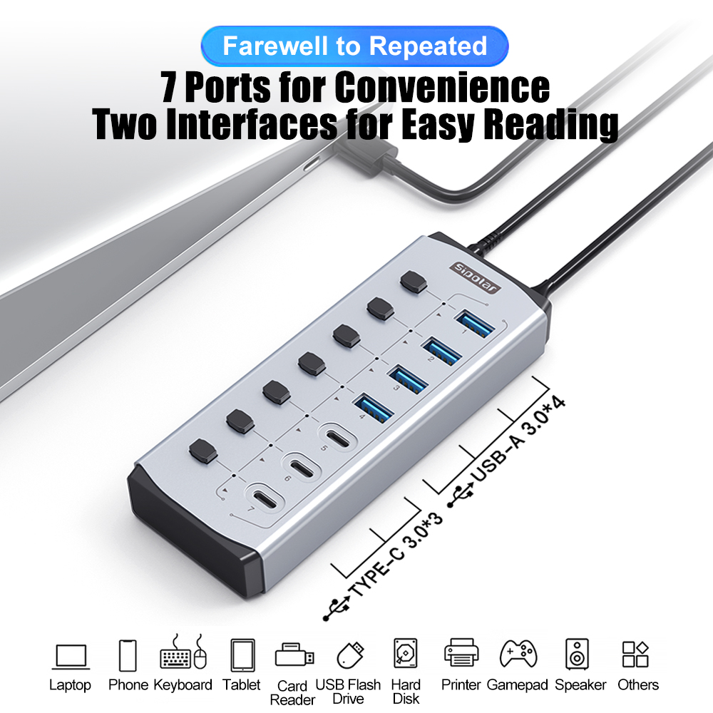 Hub USB Sipolar con Carga BC1. - Usb Hub 7 Port reseña y precio