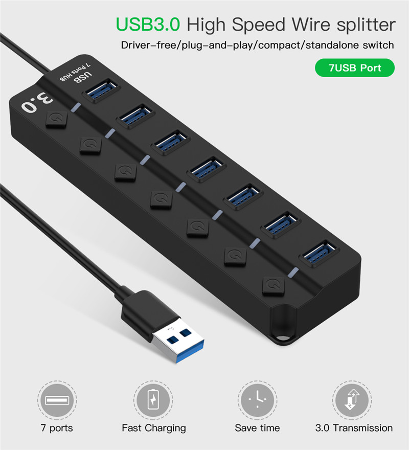 Hub USB 3,0 de 4/7 puertos, Hu - Usb Hub 7 Port reseña y precio