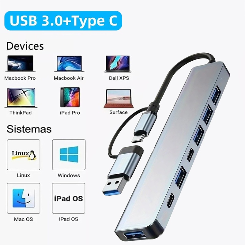 Hub USB3.0 2 en 1, extensor di - Usb Hub 7 Port reseña y precio